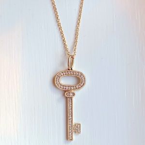 14K Gold Diamond Key Charm Necklace